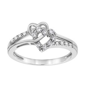 Diamond Brilliance 1/10 Carat T.W. Lab-Grown Diamond Double Heart Ring. NIB